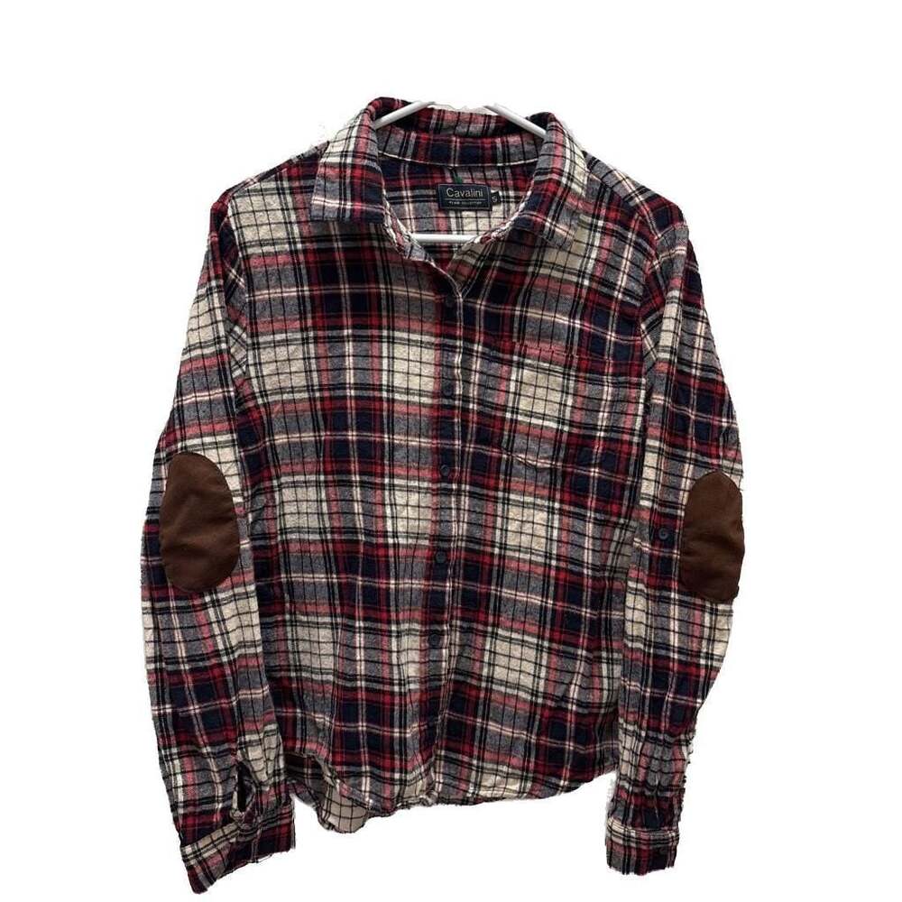 Cavalini Women's Plaid Red Black White Patch Elbow RollTab casual